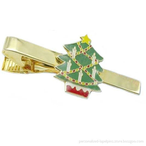 Brass Customized Christmas Tree Logo Cufflinks And Tie Clips , Gold Plated Finish For Souvenirs